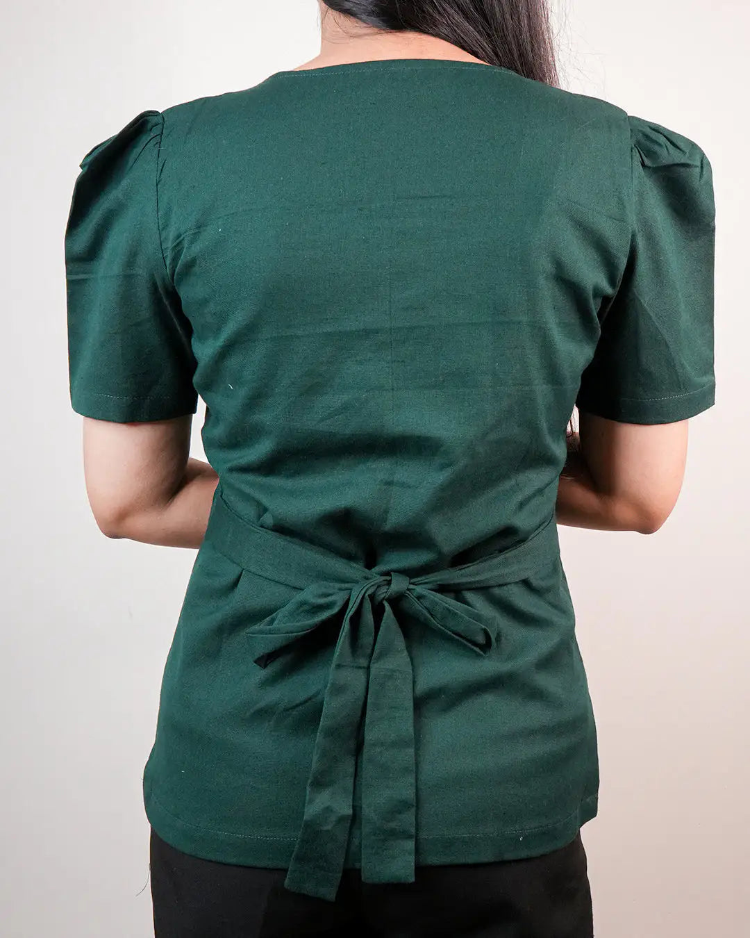 Daily Muse Shirt | Bottle Green β Premium Cotton Puff Sleeve Shirt
