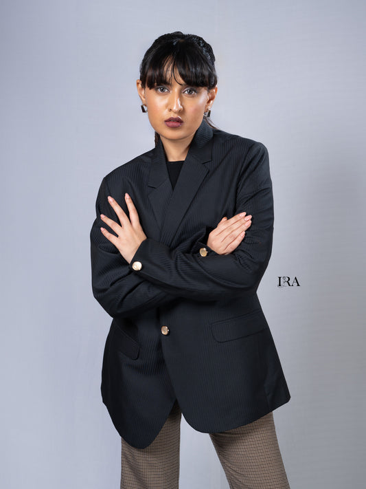 Classic Black Striped Blazer – Elegant, Sleek, and Timeless