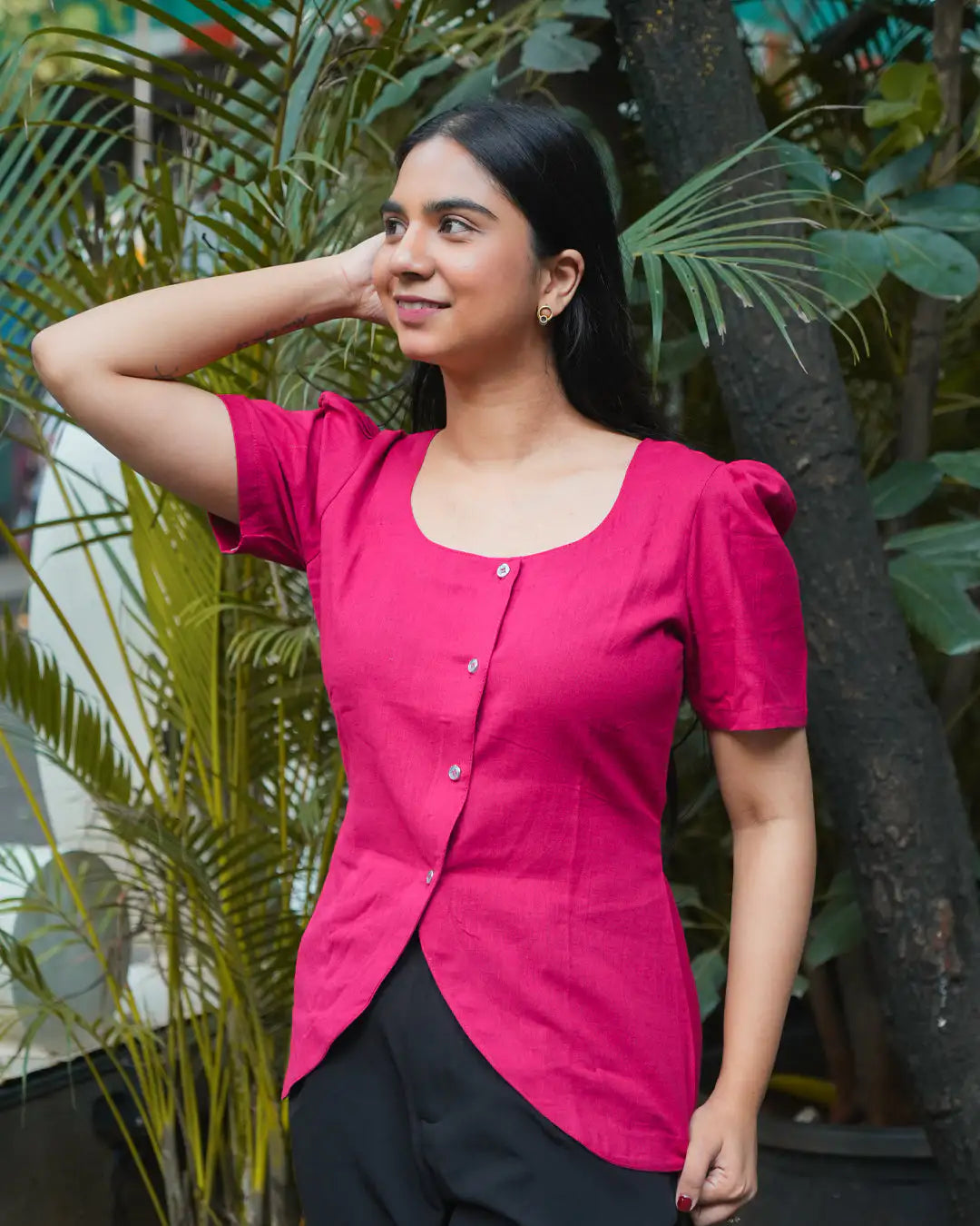 Daily Muse Shirt | Red – Cotton Puff Sleeve Shirt