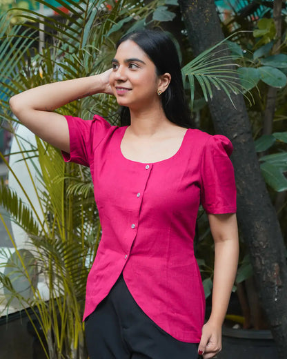 Daily Muse Shirt | Red – Cotton Puff Sleeve Shirt