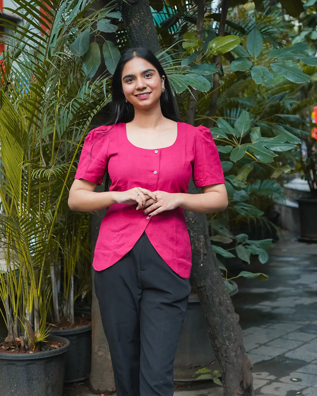 Daily Muse Shirt | Red – Cotton Puff Sleeve Shirt