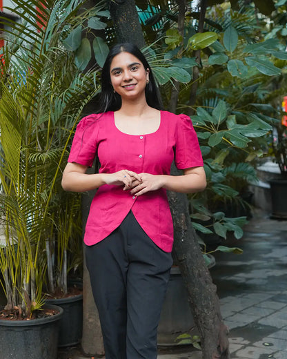 Daily Muse Shirt | Red – Cotton Puff Sleeve Shirt