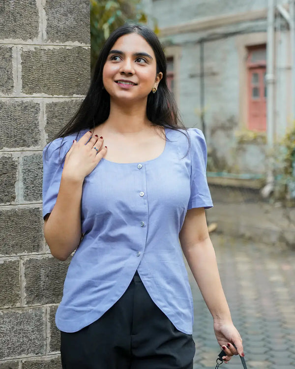 Daily Muse Shirt | Lavender – Cotton Puff Sleeve Shirt