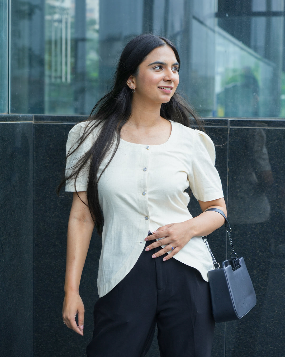 Daily Muse Shirt | Off White – Premium Cotton Puff Sleeve Shirt