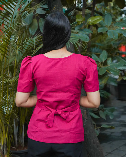 Daily Muse Shirt | Red – Cotton Puff Sleeve Shirt