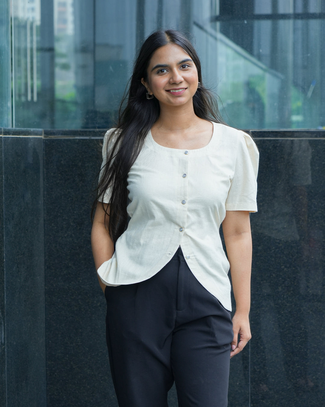 Daily Muse Shirt | Off White – Premium Cotton Puff Sleeve Shirt