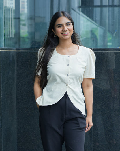 Daily Muse Shirt | Off White – Premium Cotton Puff Sleeve Shirt
