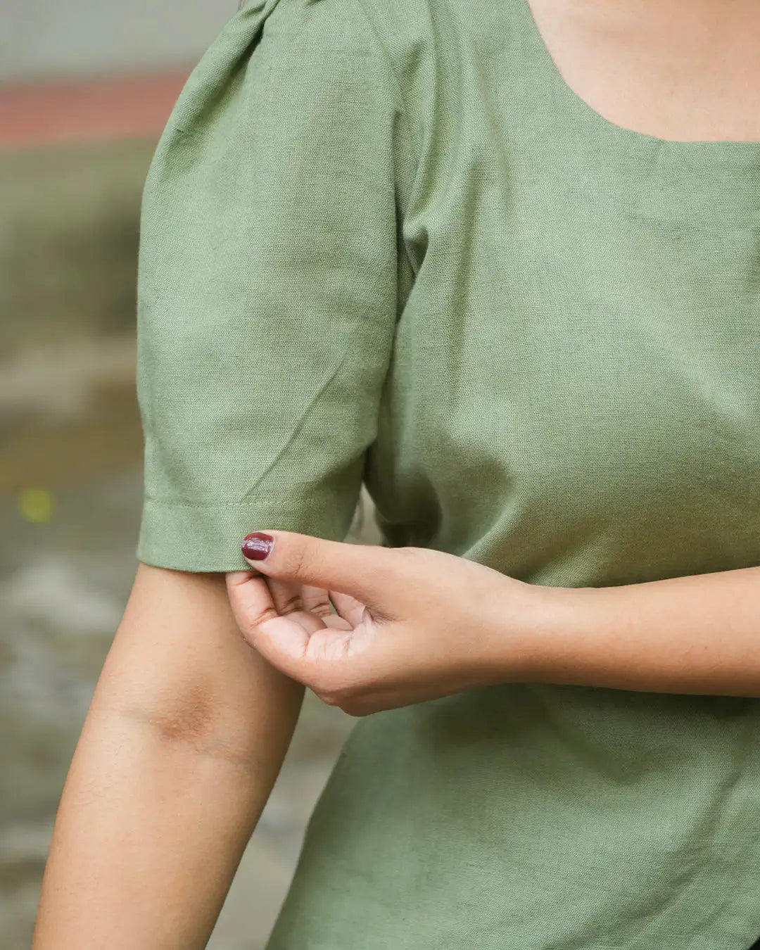 Daily Muse Shirt | Sage Green – Premium Cotton Puff Sleeve Shirt