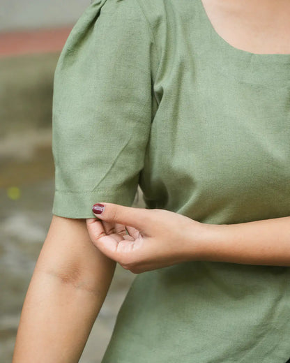 Daily Muse Shirt | Sage Green – Premium Cotton Puff Sleeve Shirt