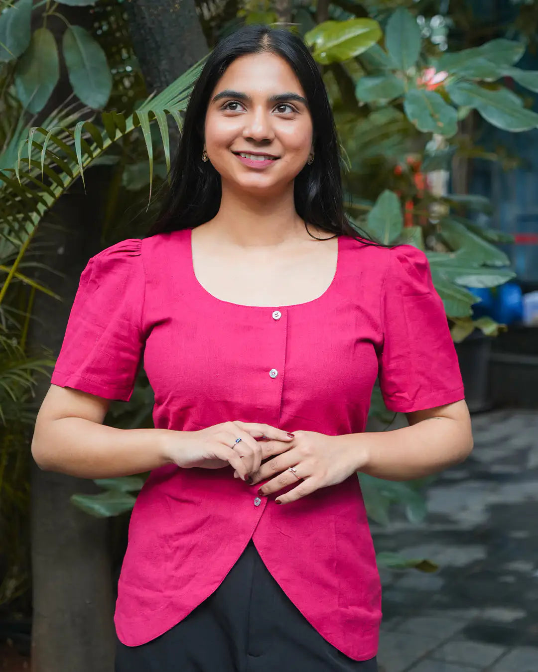 Daily Muse Shirt | Red – Cotton Puff Sleeve Shirt