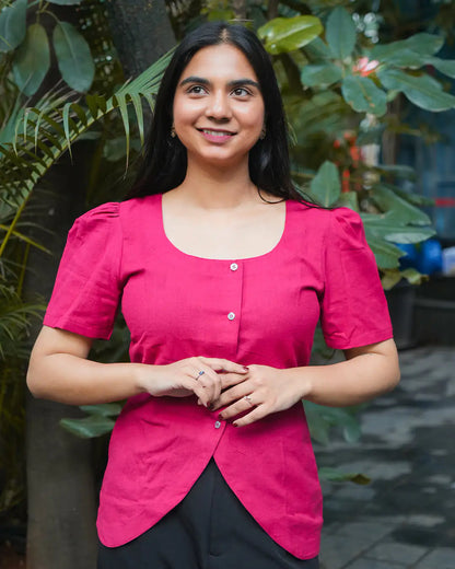 Daily Muse Shirt | Red – Cotton Puff Sleeve Shirt