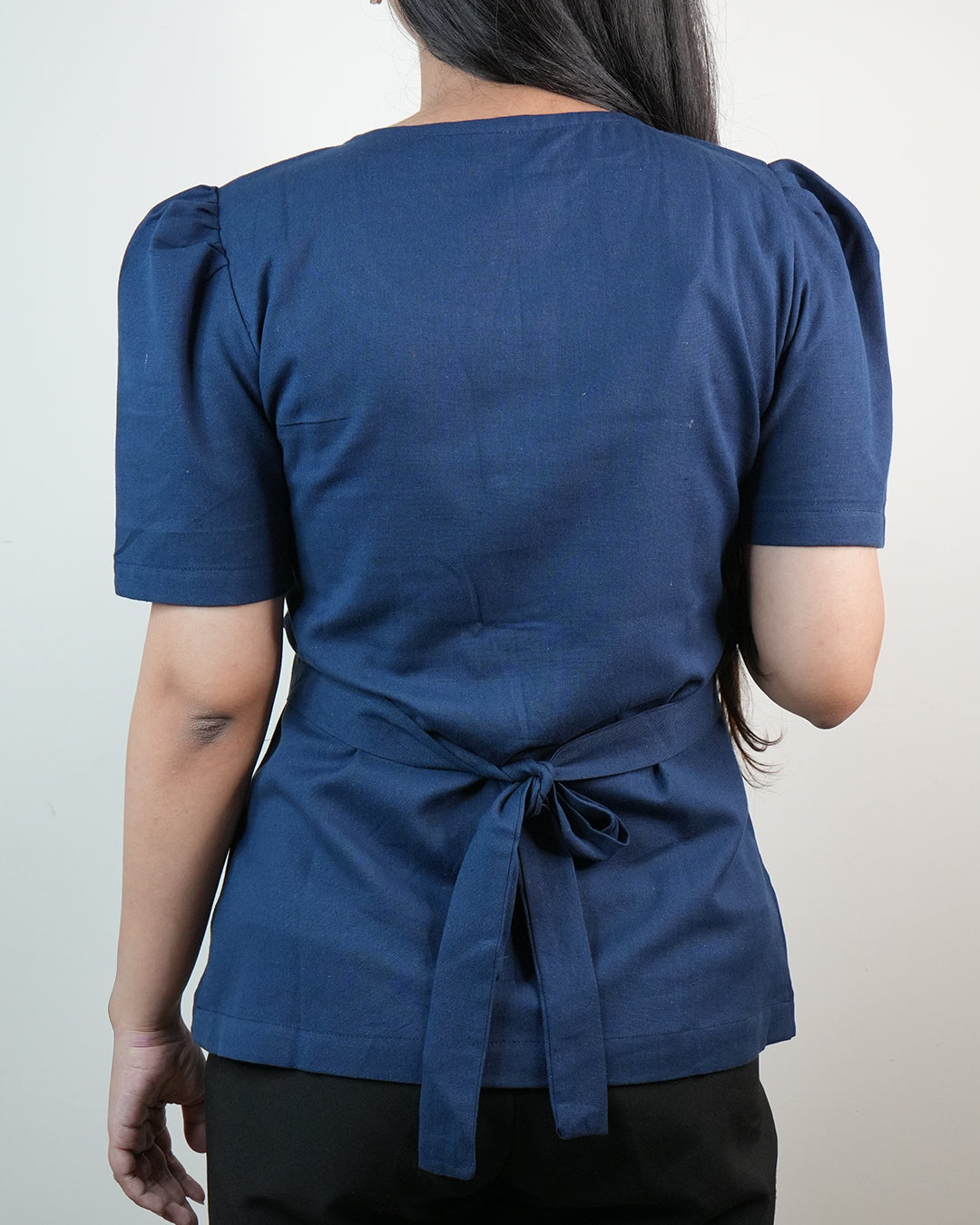 Daily Muse Shirt | Navy Blue – Premium Cotton Puff Sleeve Shirt