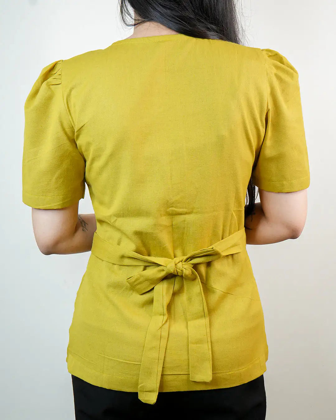 Daily Muse Shirt | Yellow Ochre – Premium Cotton Puff Sleeve Shirt