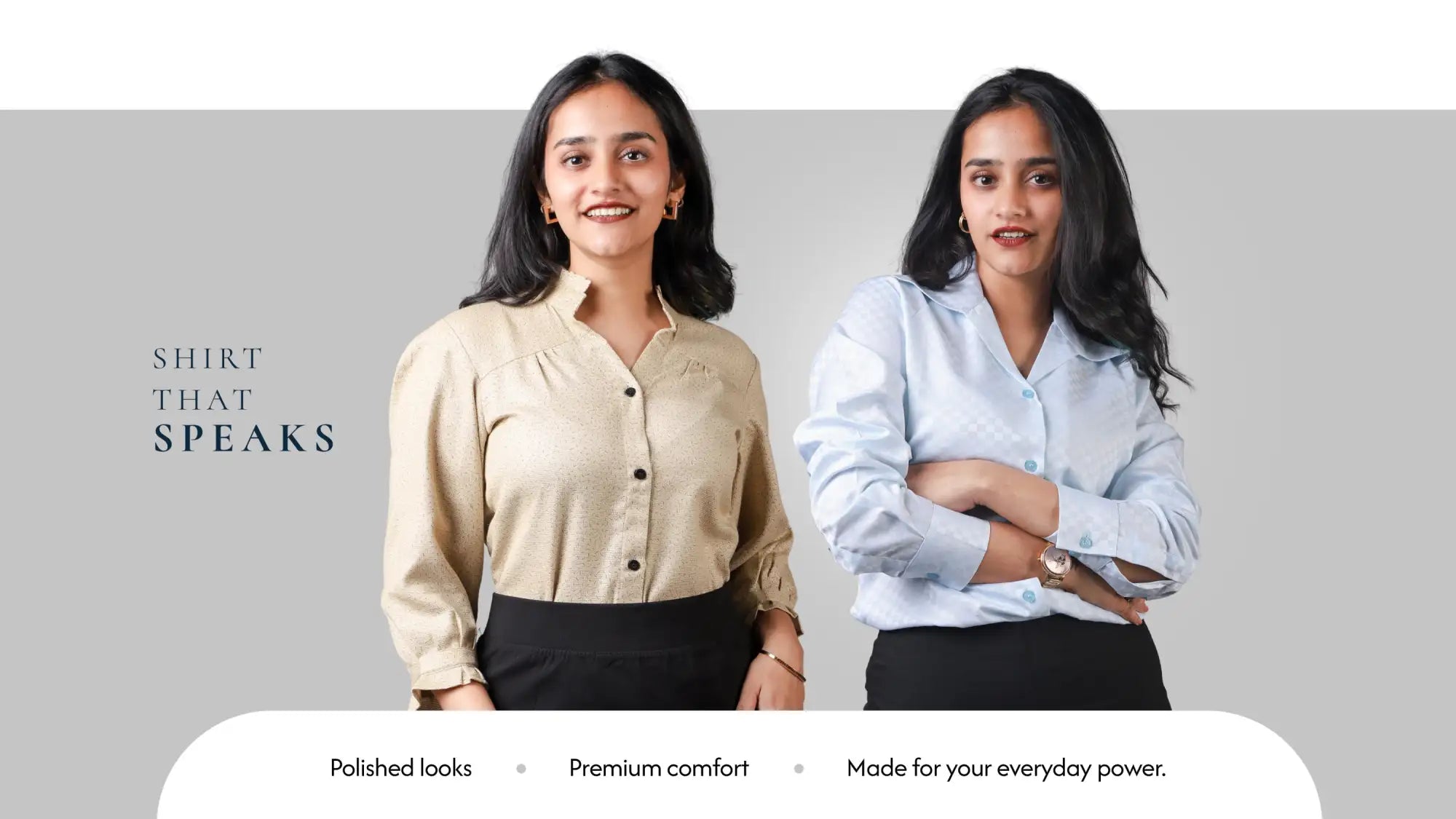 Beige button-down shirt with a subtle textured weave and a small embroidered logo on the left chest.