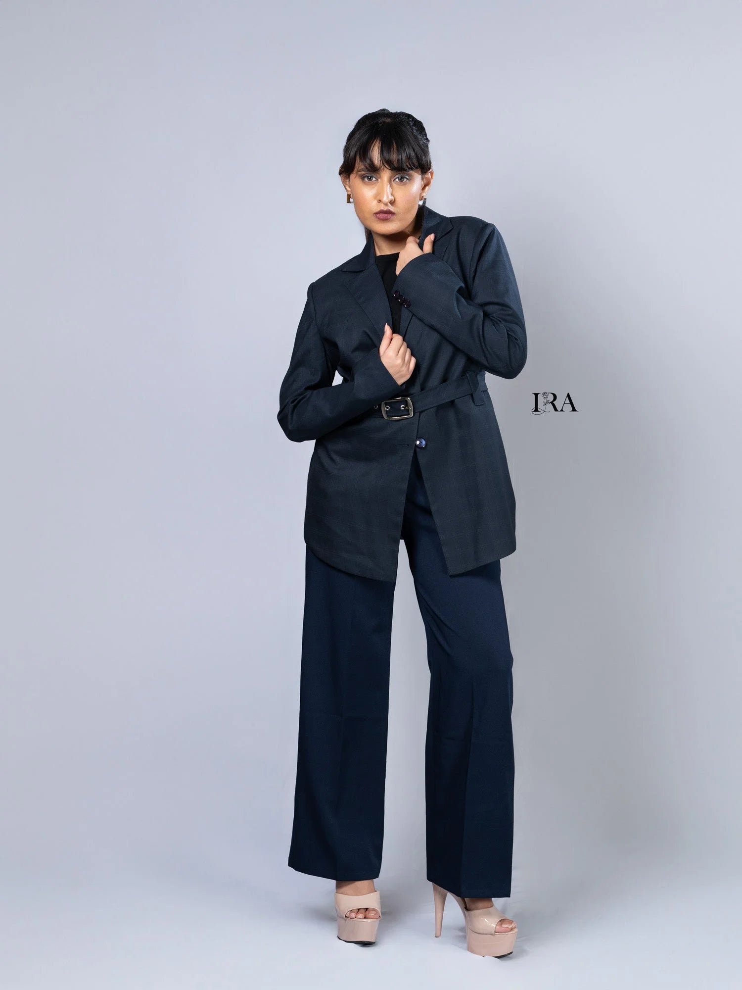 Blue Luxe Belted Blazer – Sophisticated Tailoring with Modern Details - Blazer