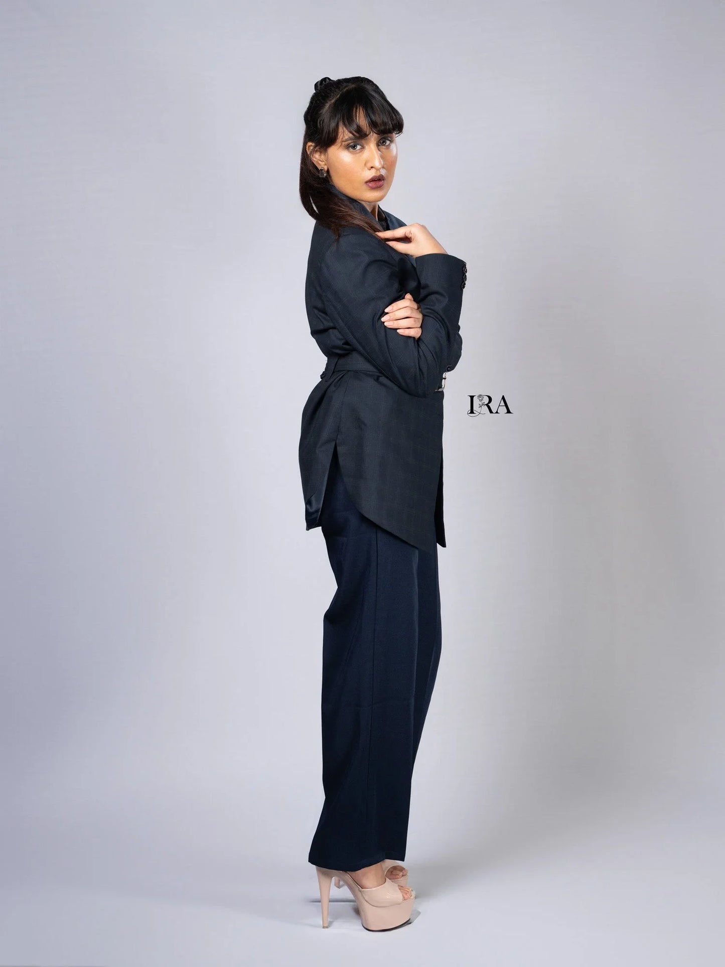 Blue Luxe Belted Blazer – Sophisticated Tailoring with Modern Details - Blazer