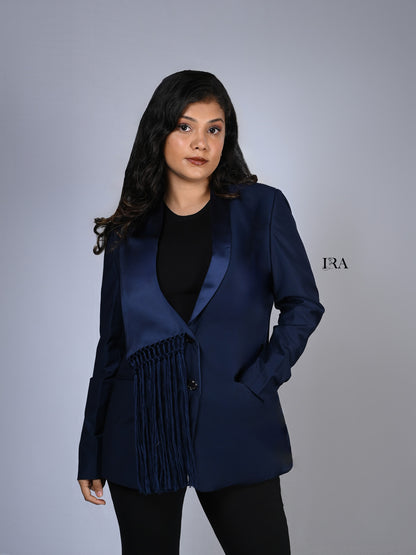 Royal Blue Blazer with Tassels – Bold Elegance and Unmatched Style