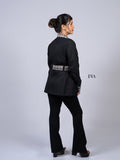 Black Belt Style Blazer - Winter-Ready Elegance with a Bold Twist