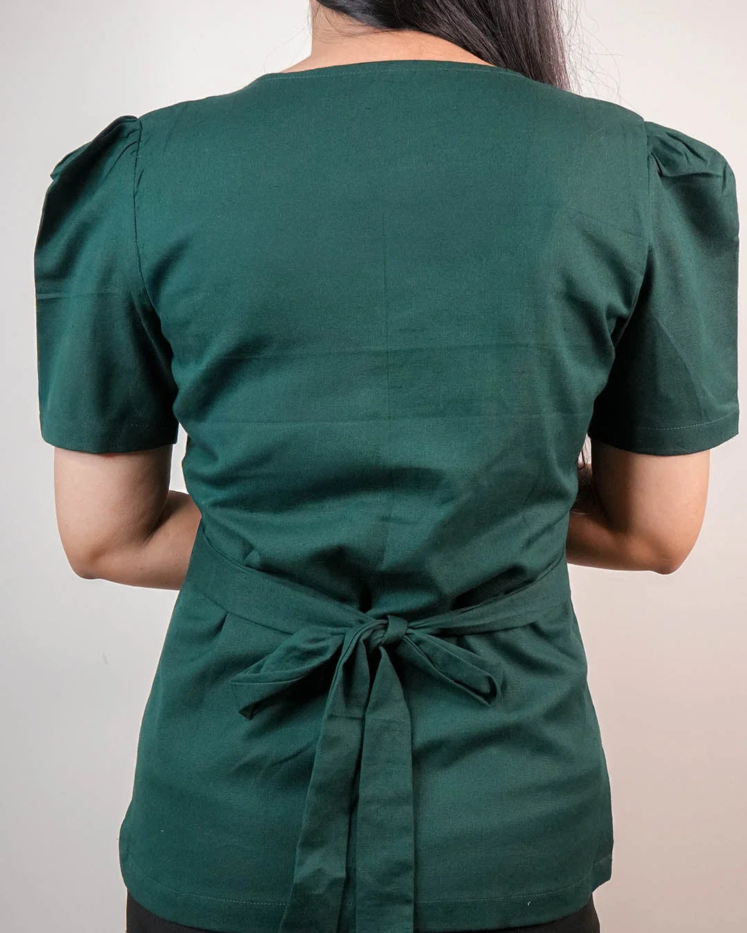Daily Muse Shirt | Bottle Green – Premium Cotton Puff Sleeve Shirt - shirts