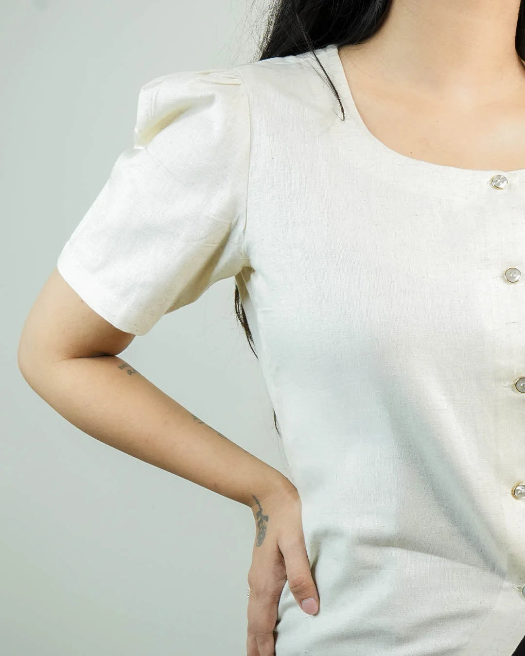 Daily Muse Shirt | Off White – Premium Cotton Puff Sleeve Shirt - shirts