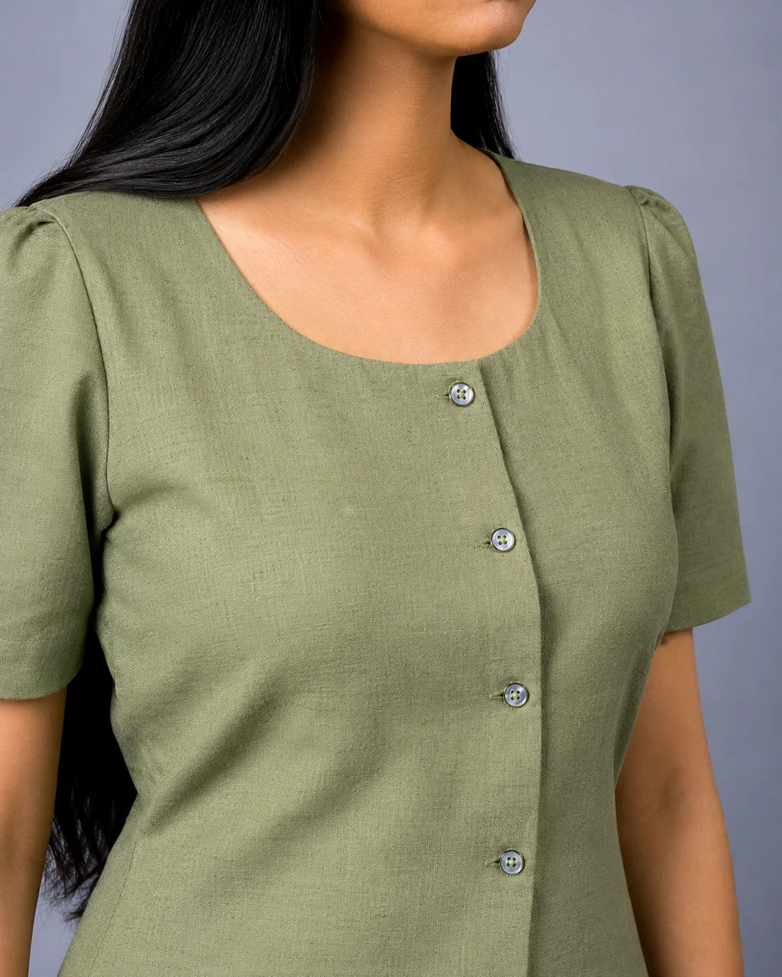 Daily Muse Shirt | Sage Green – Premium Cotton Puff Sleeve Shirt - shirts
