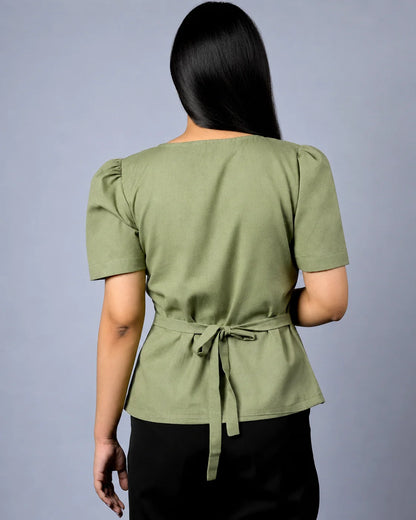 Daily Muse Shirt | Sage Green – Premium Cotton Puff Sleeve Shirt - shirts