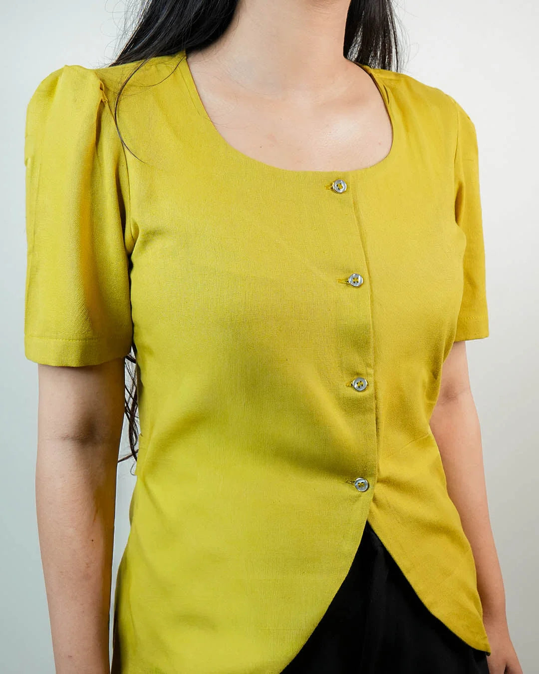 Daily Muse Shirt | Yellow Ochre – Premium Cotton Puff Sleeve Shirt - shirts