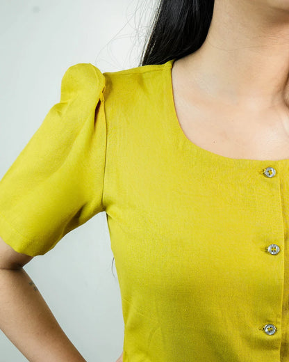 Daily Muse Shirt | Yellow Ochre – Premium Cotton Puff Sleeve Shirt - shirts