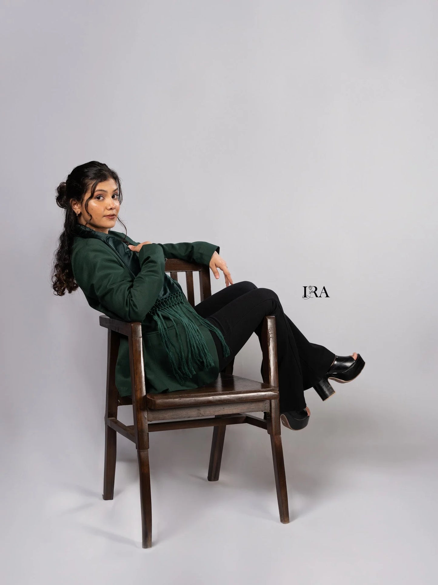 Green Blazer with Tassels – A Bold Statement-Making Piece - L - Blazer