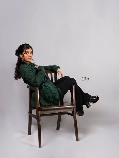 Green Blazer with Tassels – A Bold Statement-Making Piece - L - Blazer