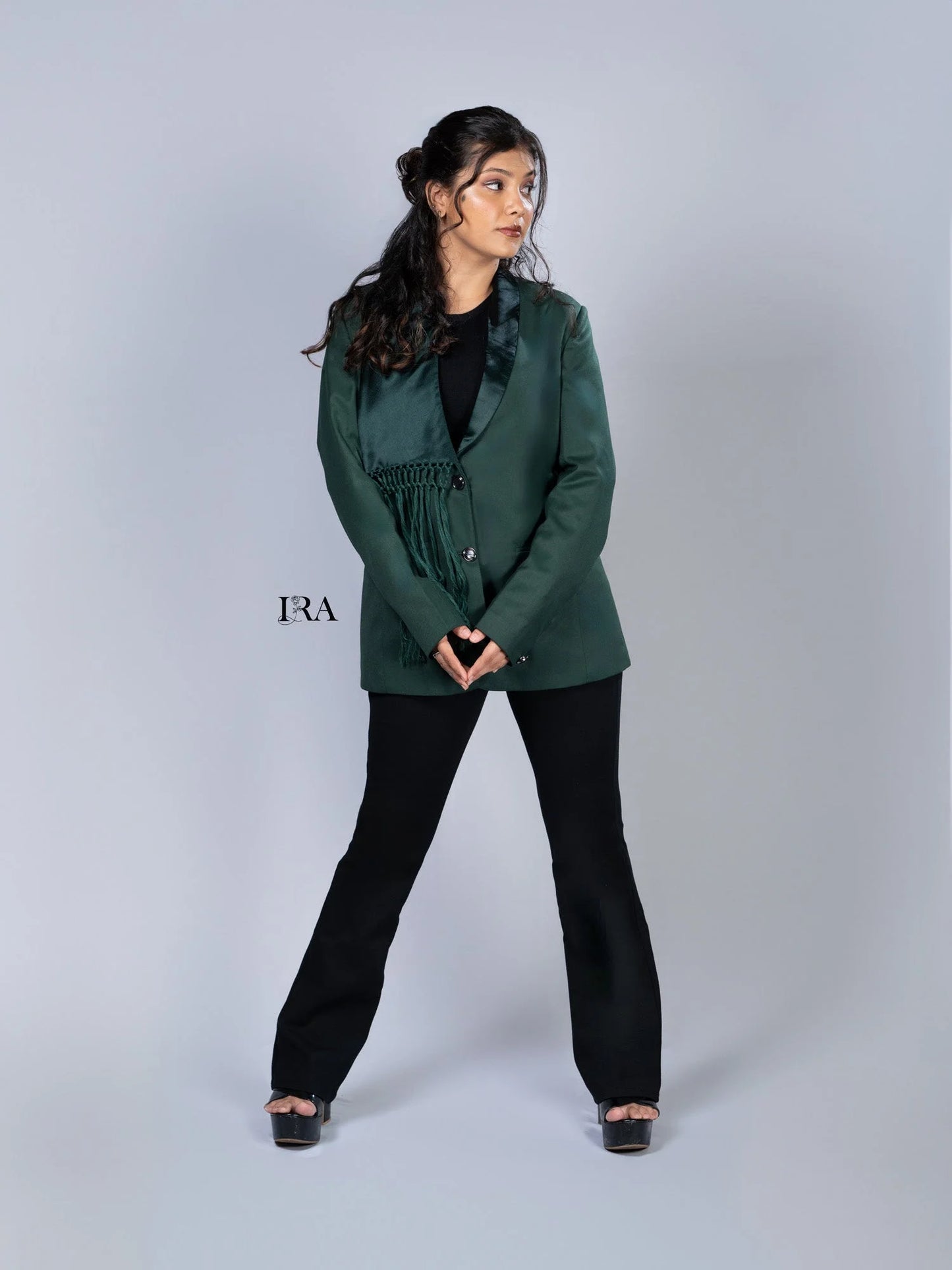 Green Blazer with Tassels – A Bold Statement-Making Piece - L - Blazer