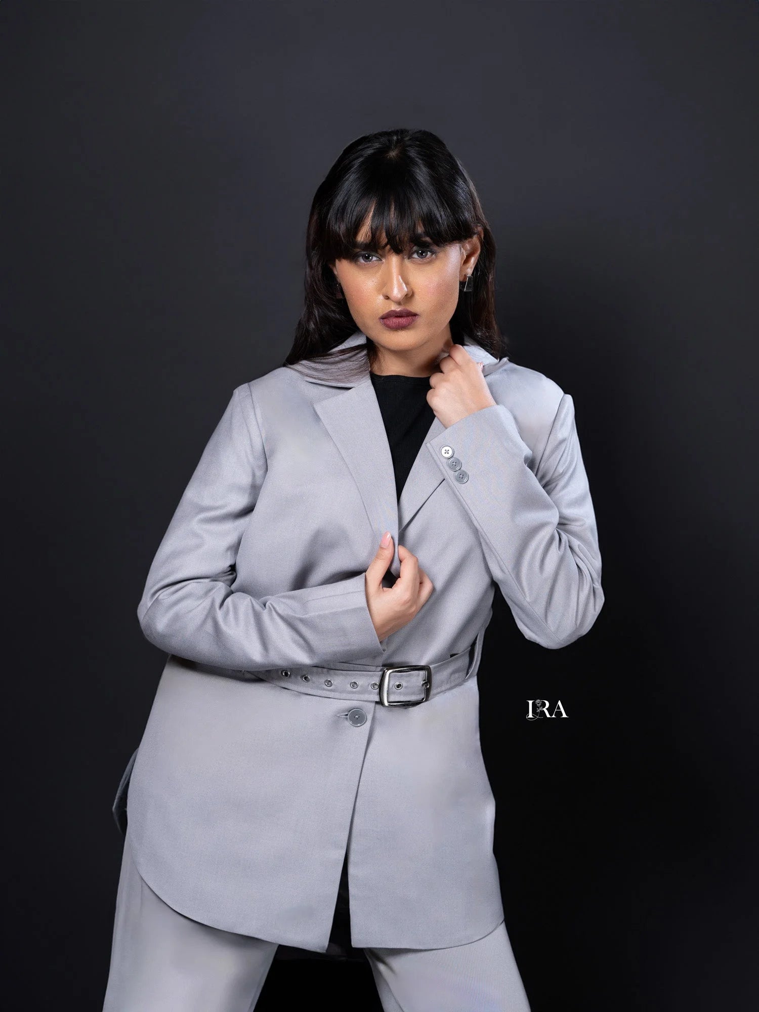 Grey Luxe Belted Blazer – Timeless Elegance with a Modern Edge - Blazer