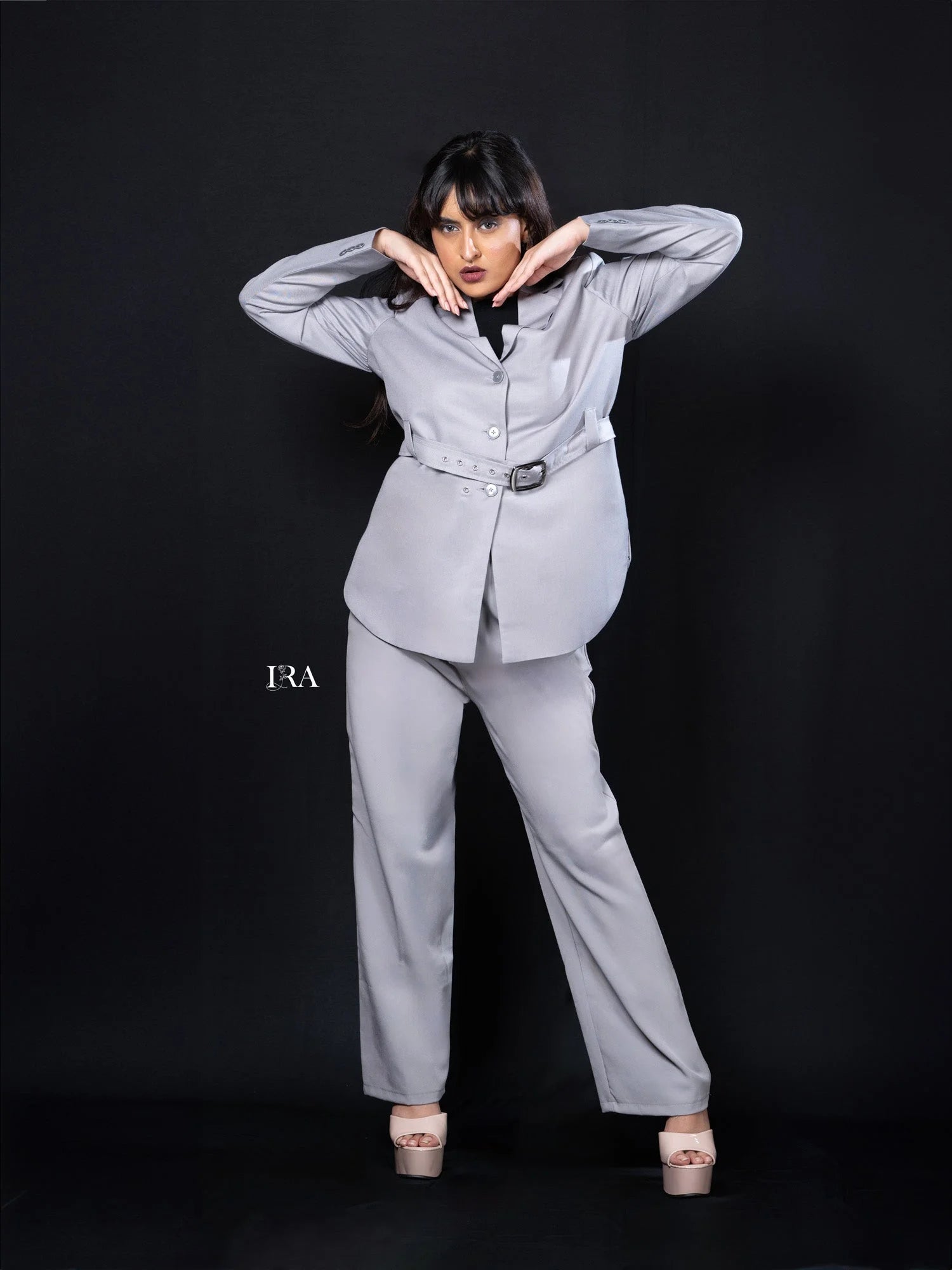 Grey Luxe Belted Blazer – Timeless Elegance with a Modern Edge - Blazer