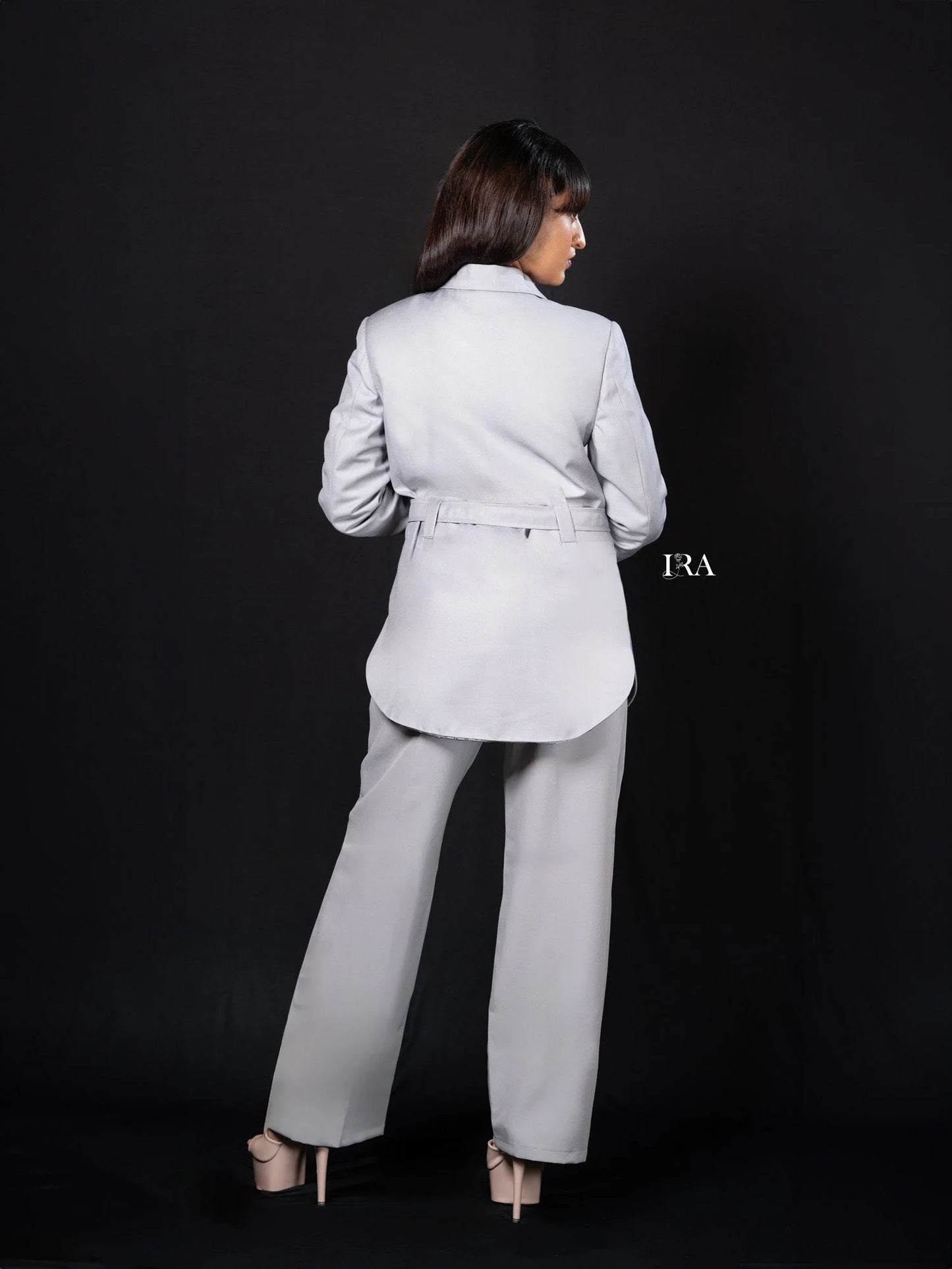 Grey Luxe Belted Blazer – Timeless Elegance with a Modern Edge - Blazer