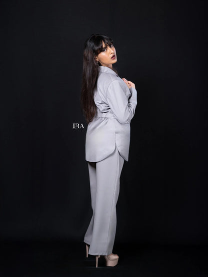 Grey Luxe Belted Blazer – Timeless Elegance with a Modern Edge - Blazer