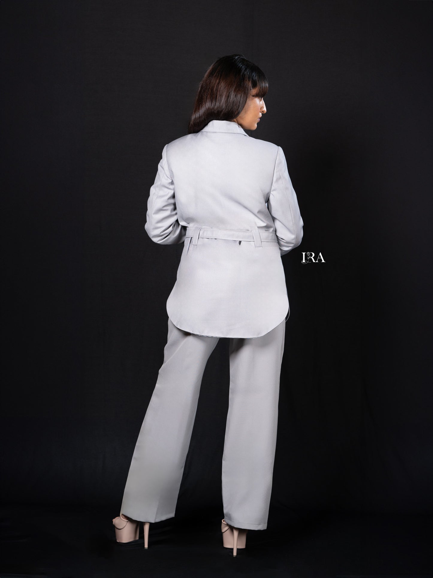 Grey Luxe Belted Blazer – Timeless Elegance with a Modern Edge
