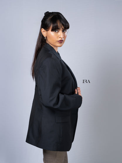 Classic Black Striped Blazer – Elegant, Sleek, and Timeless