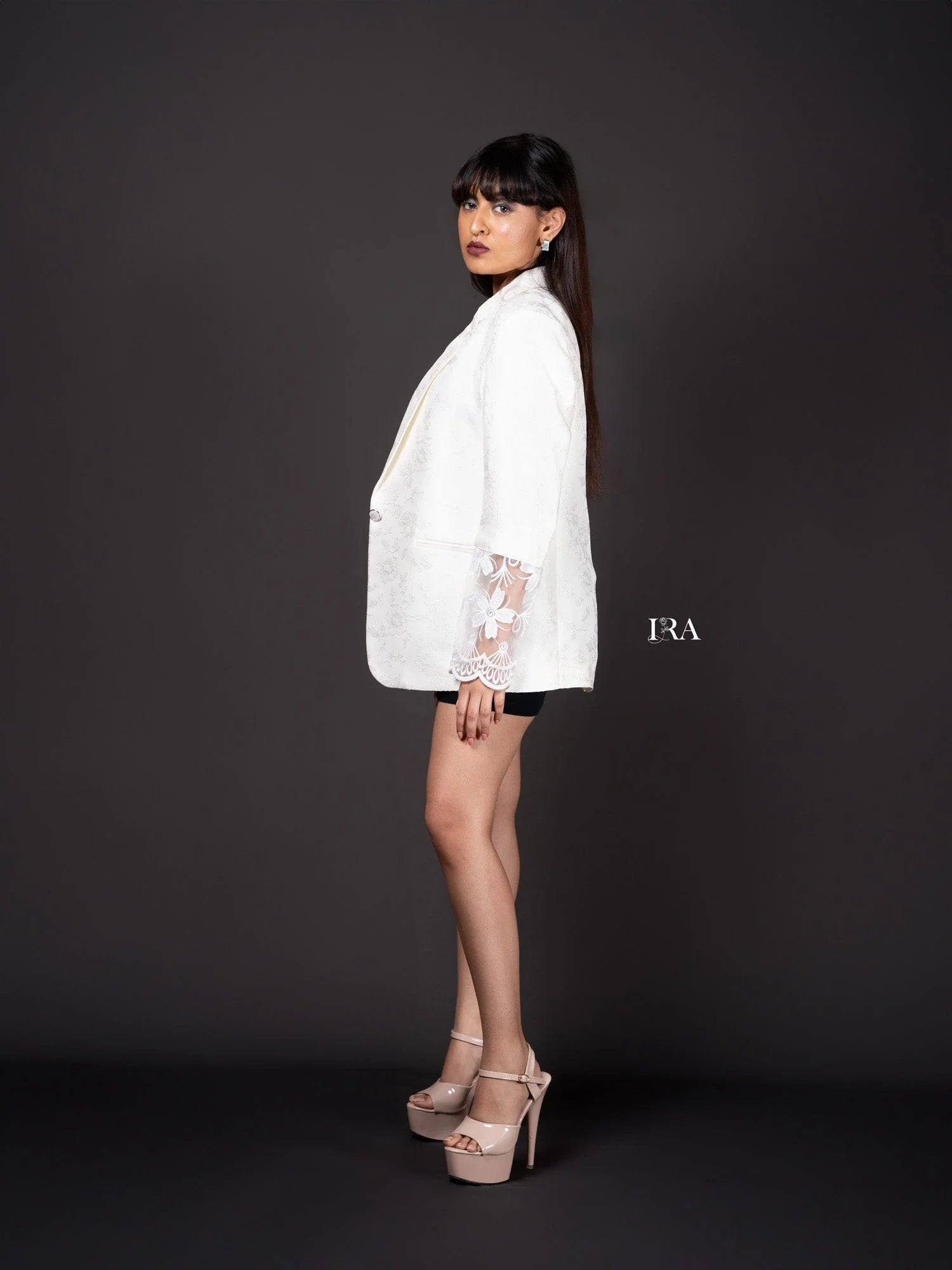 White Embossed Blazer – Elegance with Intricate Floral Embroidery - Blazer