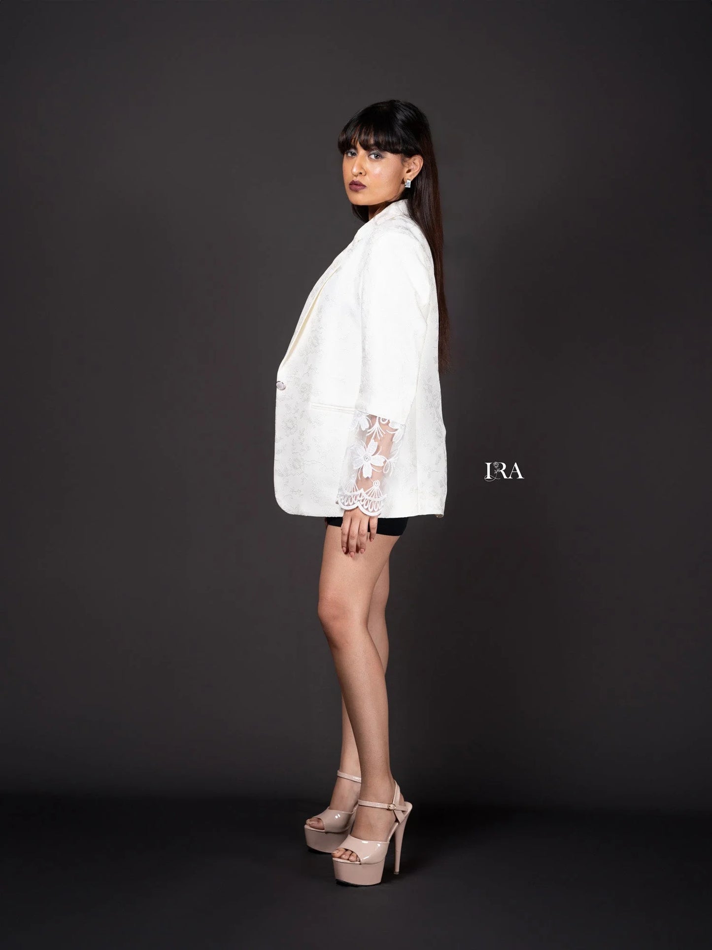 White Embossed Blazer – Elegance with Intricate Floral Embroidery - Blazer